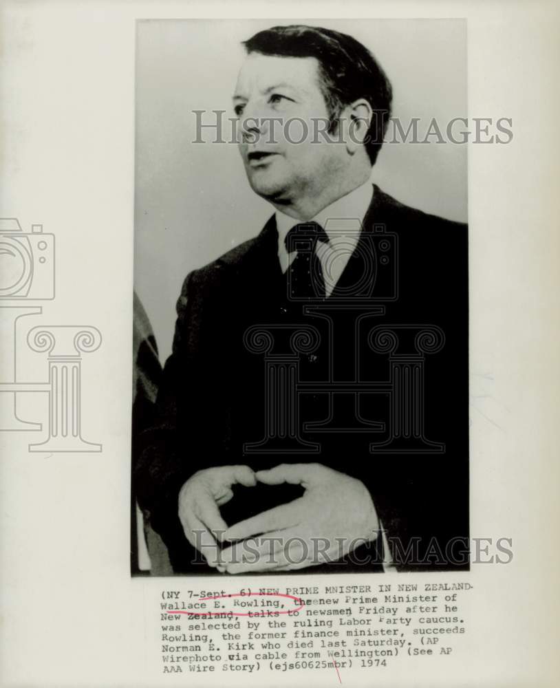 1974 Press Photo Wallace E. Rowling named as new Prime Minister of New Zealand- Historic Images