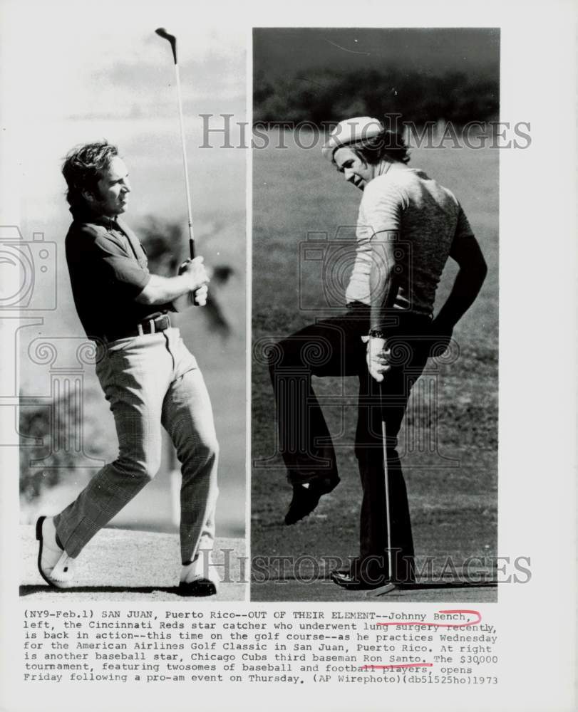 1973 Press Photo Johnny Bench and Ron Santo at American Airlines Golf Classic- Historic Images