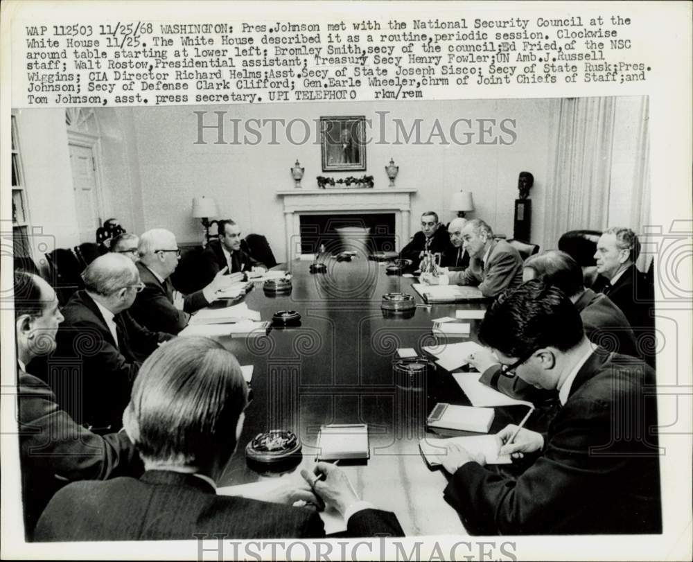 1968 Press Photo President Johnson meets with National Security Council in DC- Historic Images