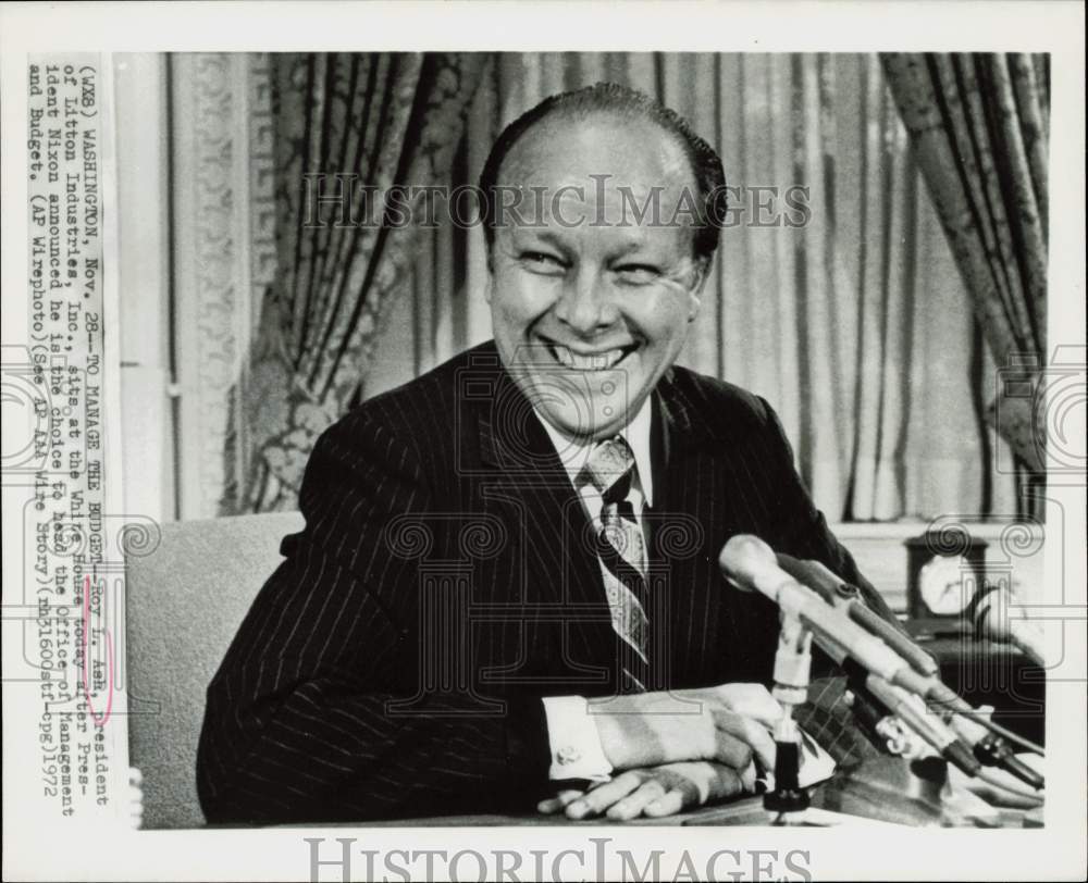 1972 Press Photo Roy L. Ash announced as new Office of Management &amp; Budget head- Historic Images