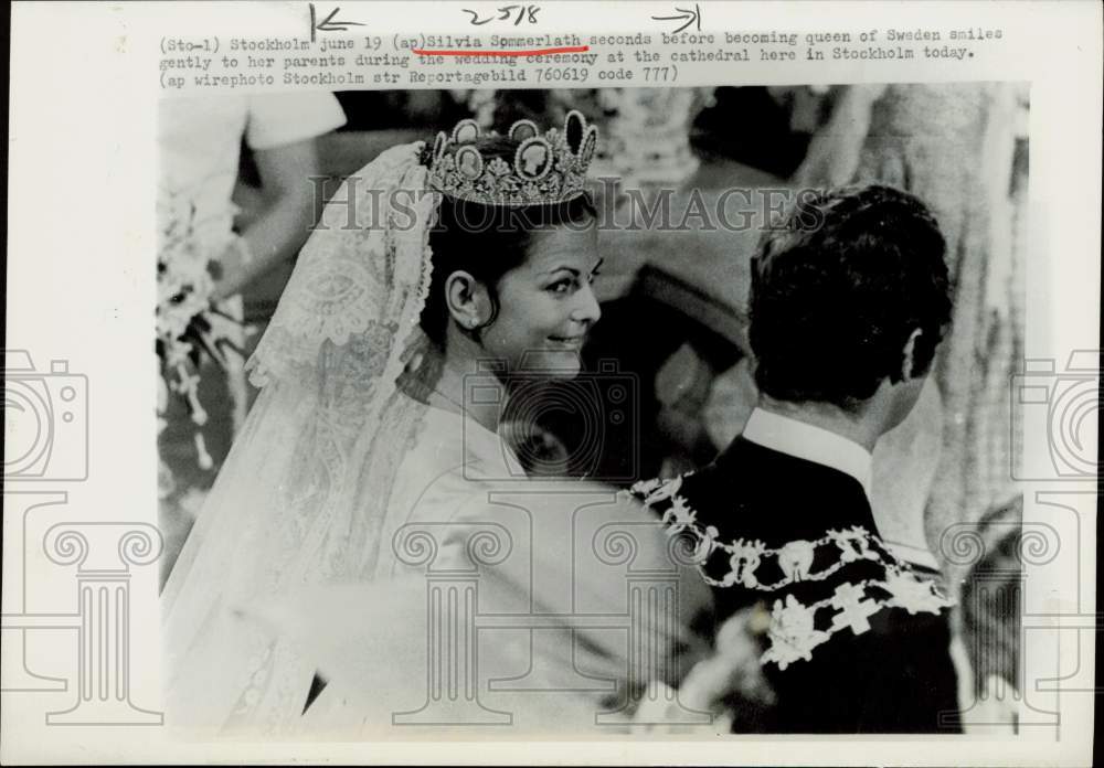 Press Photo Silvia Sommerlath during wedding ceremony at cathedral in Stockholm- Historic Images