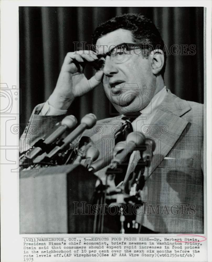 1973 Press Photo Doctor Herbert Stein speaks at news conference in Washington- Historic Images