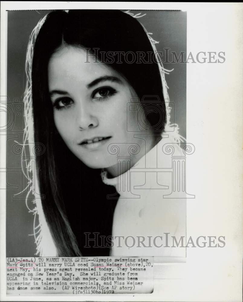 1973 Press Photo UCLA coed Susan Weiner to marry swimming star Mark Spitz- Historic Images