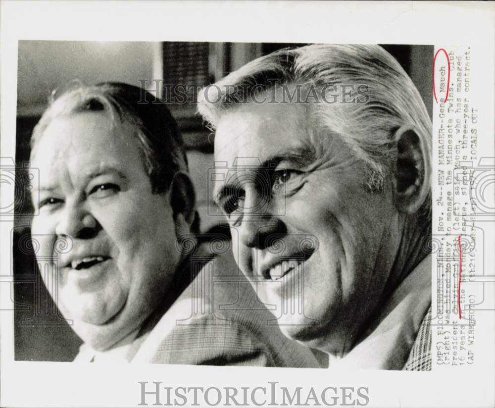 1975 Press Photo Minnesota Twins manager Gene Mauch &amp; president Calvin Griffith- Historic Images