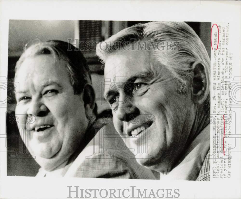 1975 Press Photo Minnesota Twins manager Gene Mauch & president Calvin Griffith- Historic Images