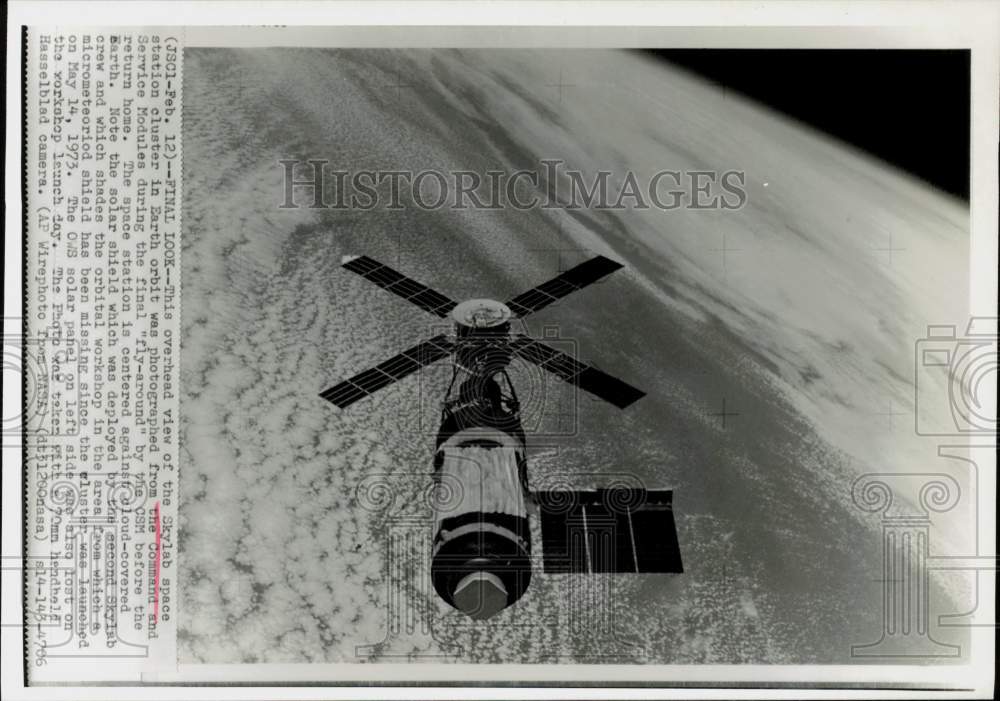 Press Photo Overhead view of the Skylab space station cluster in Earth orbit- Historic Images