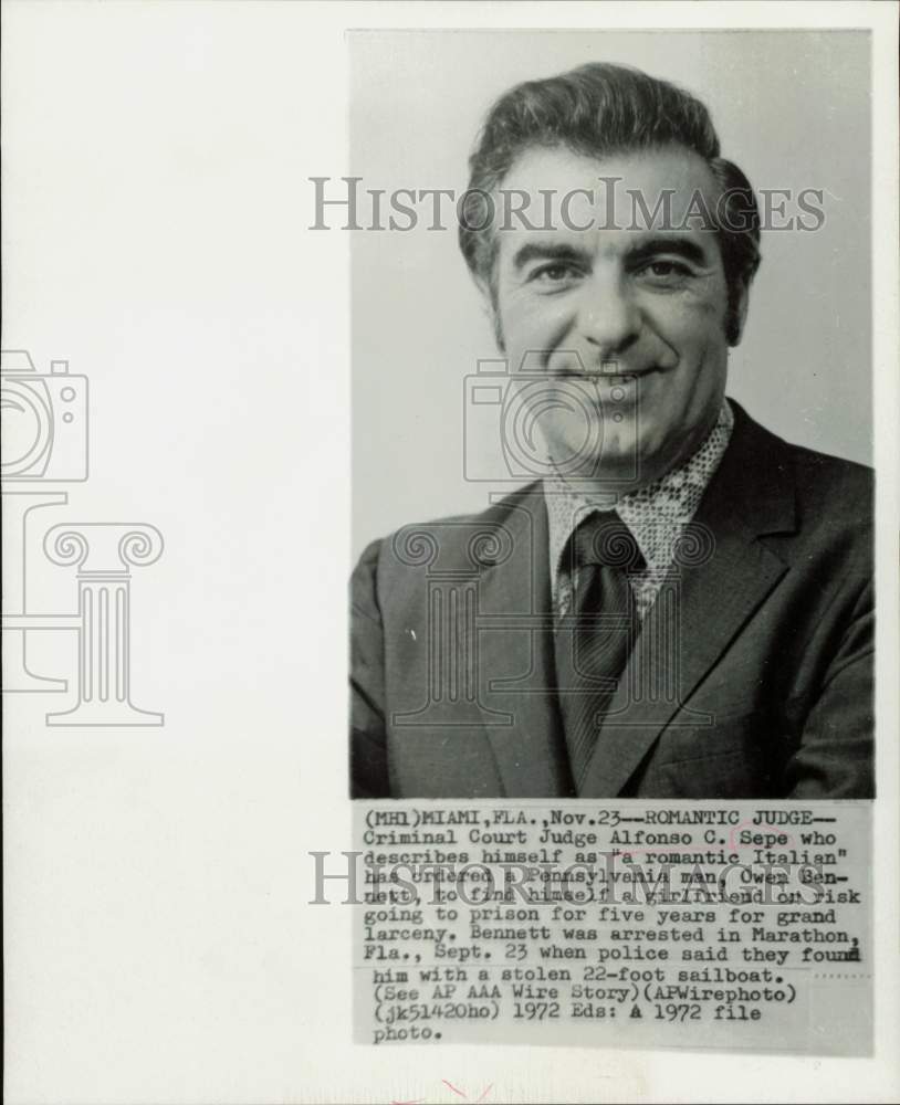 1972 Press Photo Judge Alfonso Sepe of Miami, Florida - kfa29942- Historic Images