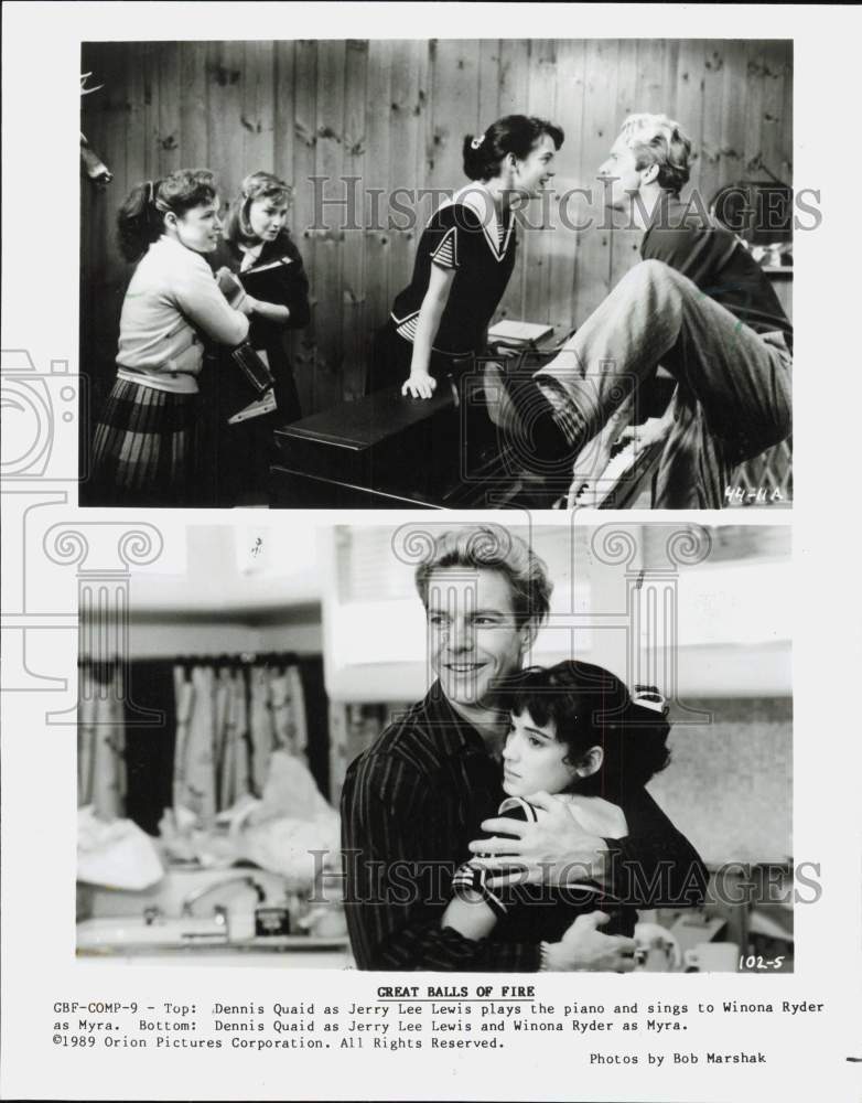 1989 Press Photo Dennis Quaid and Winona Ryder in "Great Balls of Fire"- Historic Images