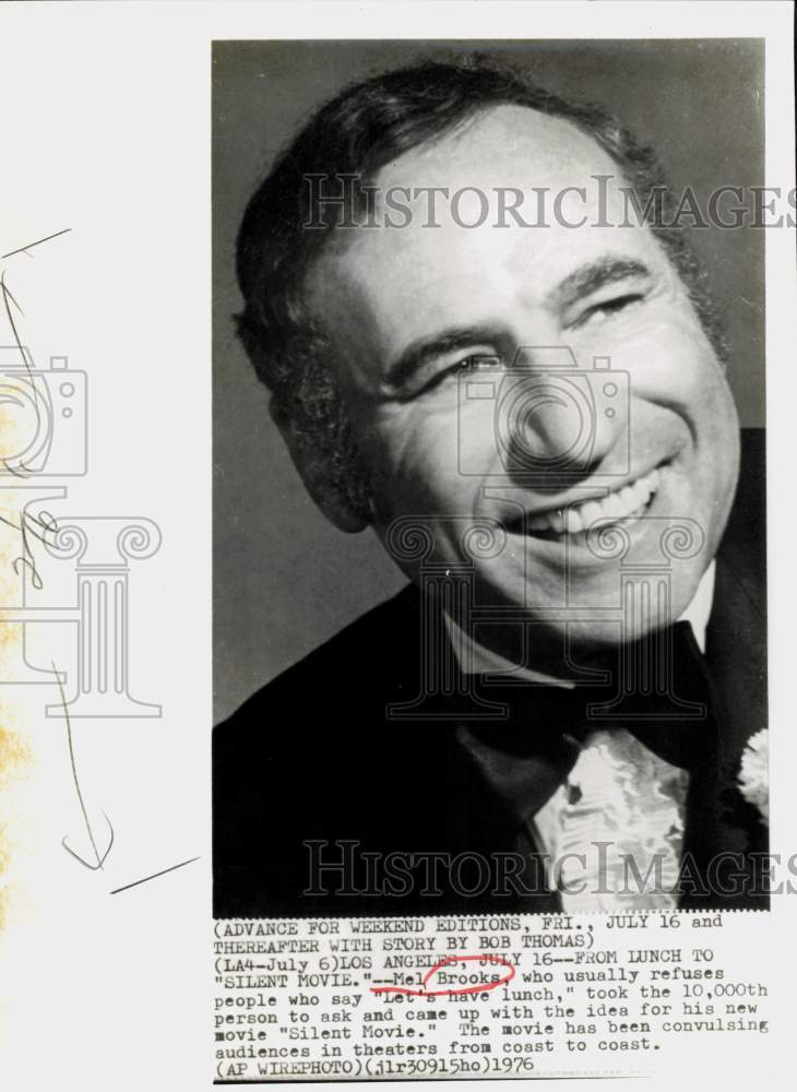 1976 Press Photo Mel Brooks, star, writer & director of the film, "Silent Movie"- Historic Images