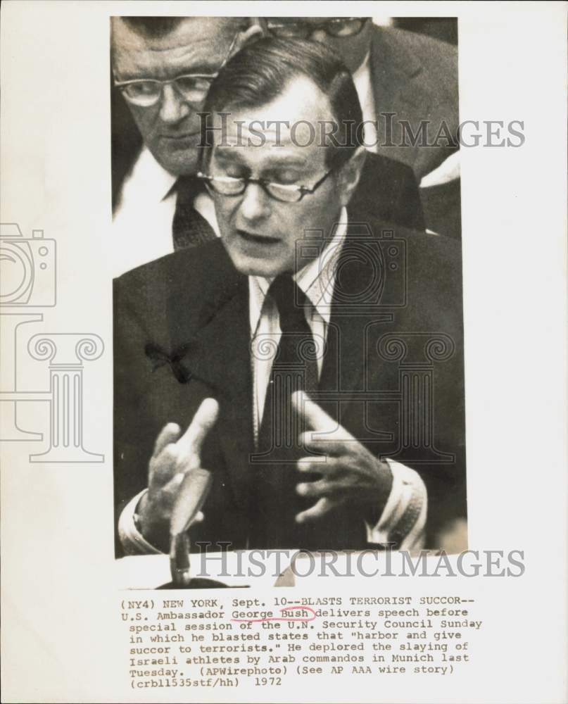 1972 Press Photo US Ambassador George Bush delivers speech UN Security, New York- Historic Images