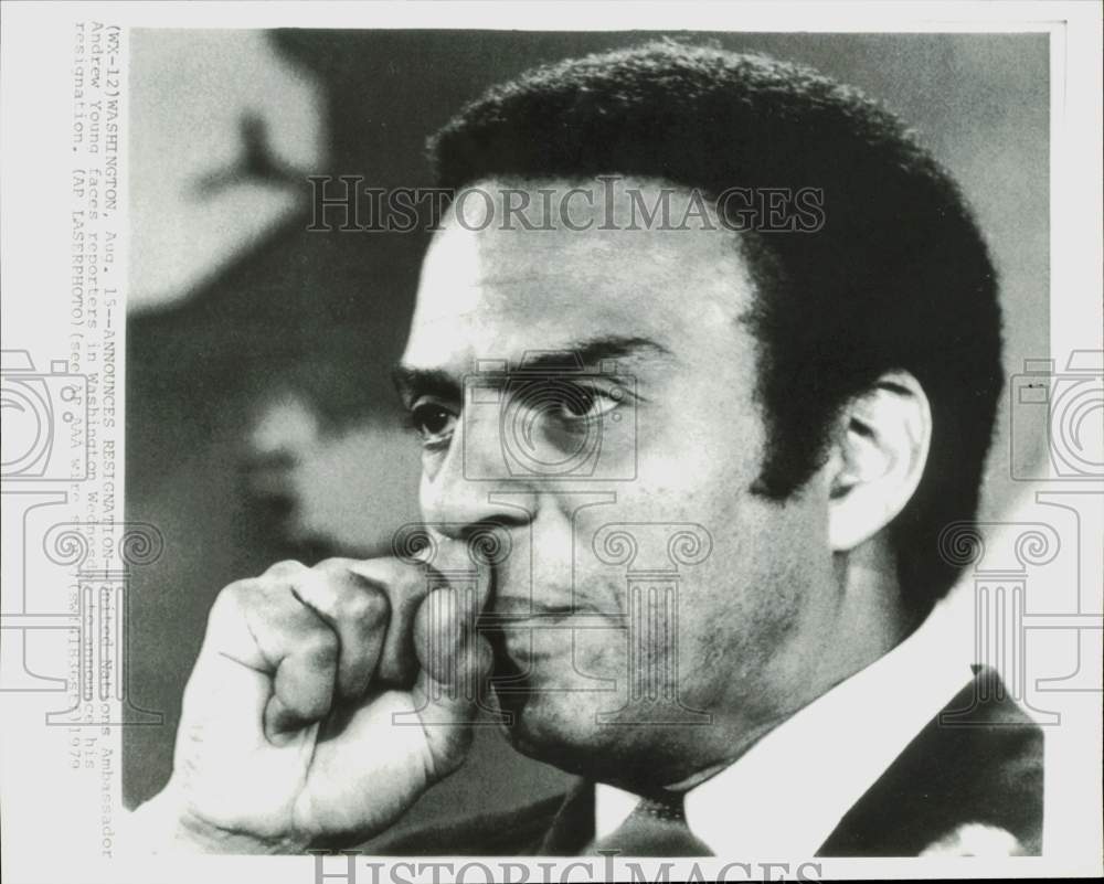 1979 Press Photo Ambassador Andrew Young announces resignation in Washington- Historic Images