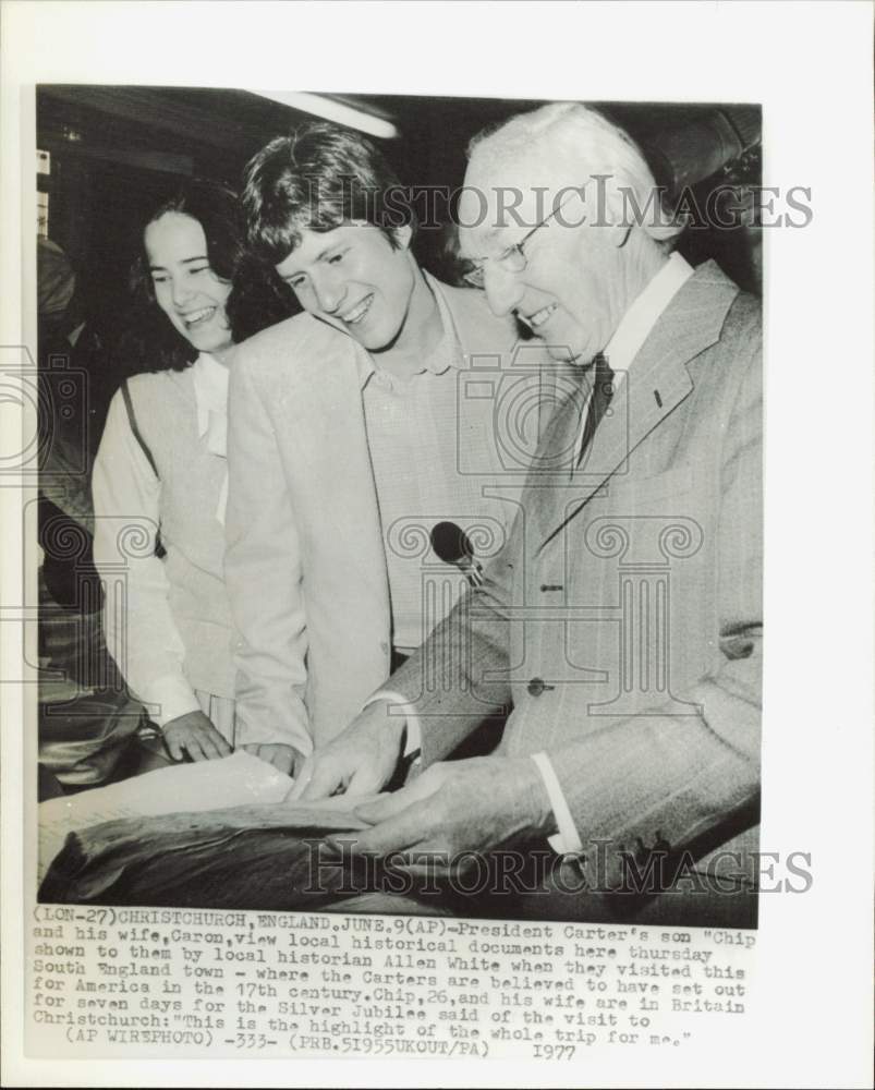 1977 Press Photo Chip Carter and his wife, Caron, with Allen White in England- Historic Images