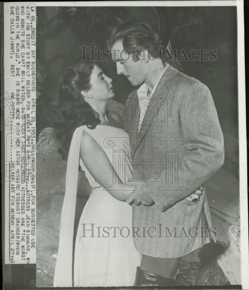 1953 Press Photo Actress Jean Simmons with her actor husband, Stewart Granger- Historic Images