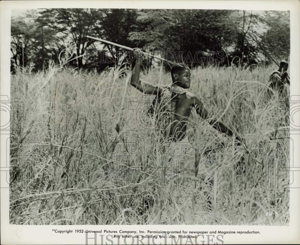 1952 Press Photo Kawombas Hunting with Spear in &quot;Ivory Hunter&quot; Movie - kfp02971- Historic Images