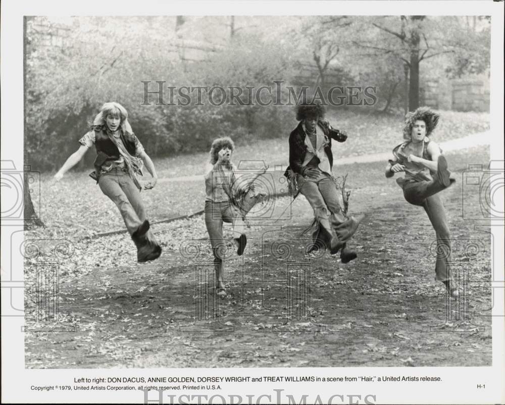 1979 Press Photo Don Dacus, Annie Golden, Dorsey Wright, Treat Williams in Hair- Historic Images