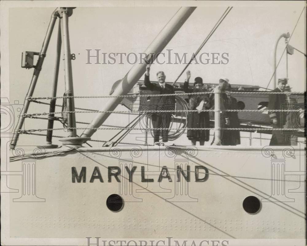 1923 Press Photo President-elect Hoover and wife aboard the USS Maryland in L.A.- Historic Images
