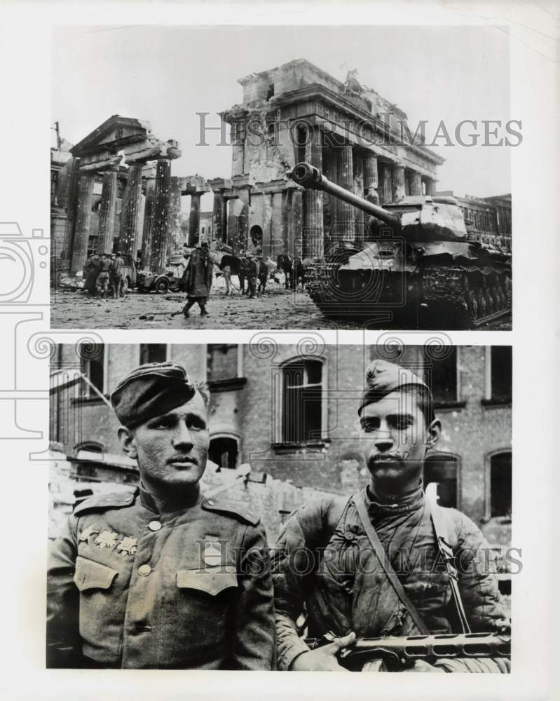 1945 Press Photo Brandenburg Gate &amp; Stefan Nostroyev &amp; Piotr Tscherbina- Historic Images