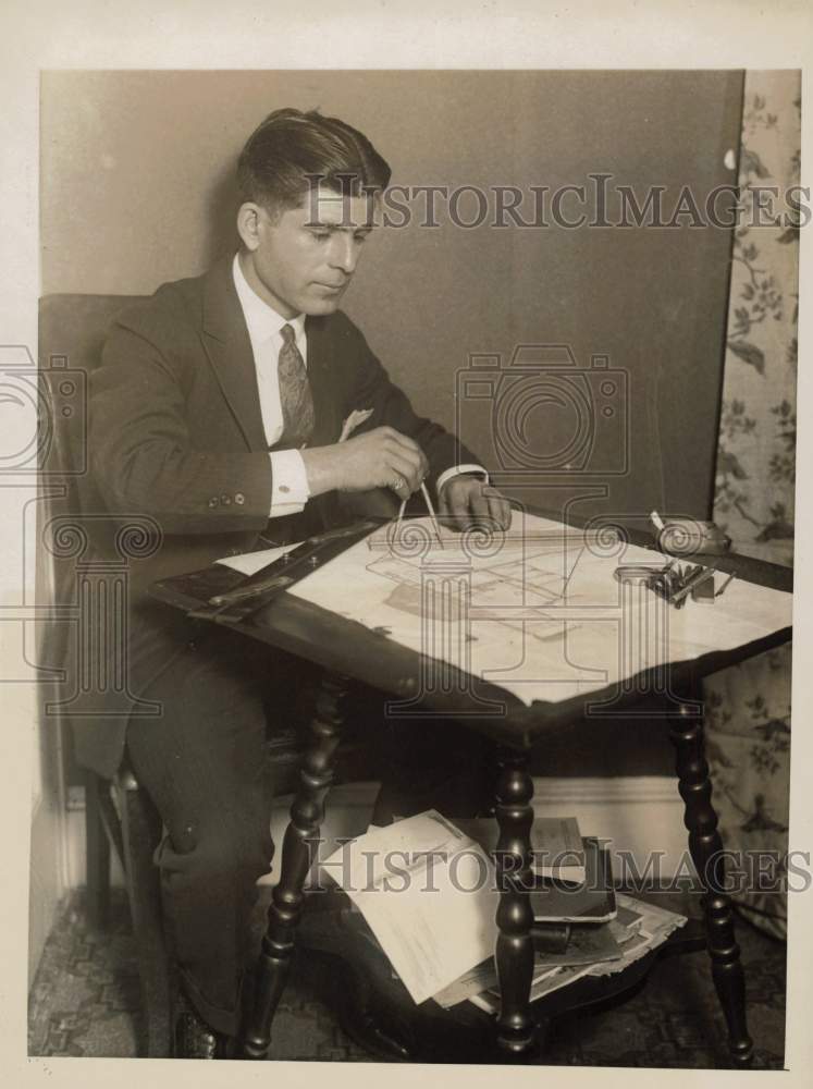 Press Photo Dimitrios Sigelakis works on boat plans in Hoboken - kfx10617- Historic Images