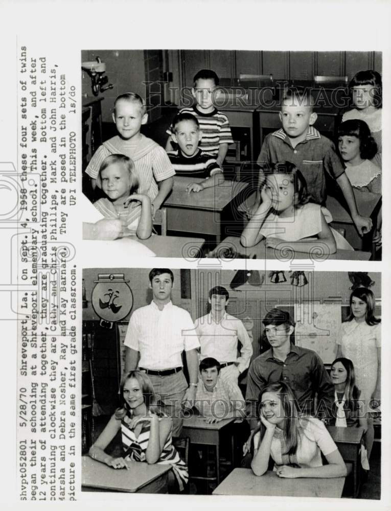 1970 Press Photo Four sets of twins in Shreveport, LA, in 1958 and as teenagers- Historic Images