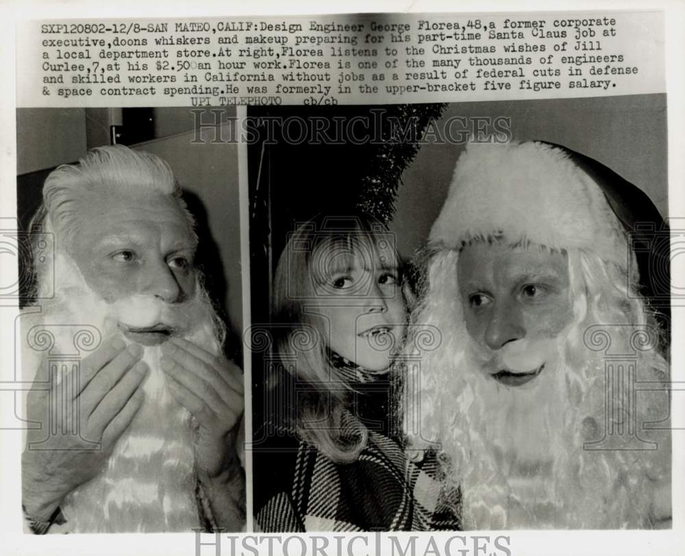 Press Photo Santa Claus George Florea with Jill Curlee in San Mateo, California- Historic Images