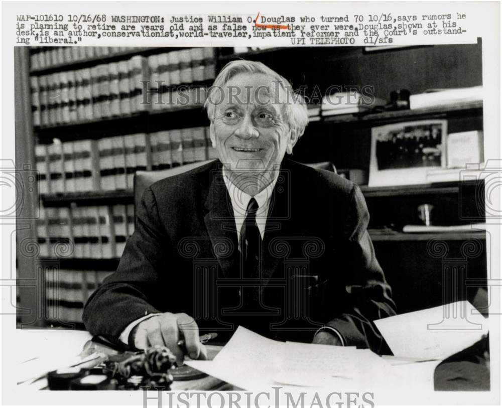 1968 Press Photo Justice William O. Douglas in Washington, D.C. - kfx19706- Historic Images