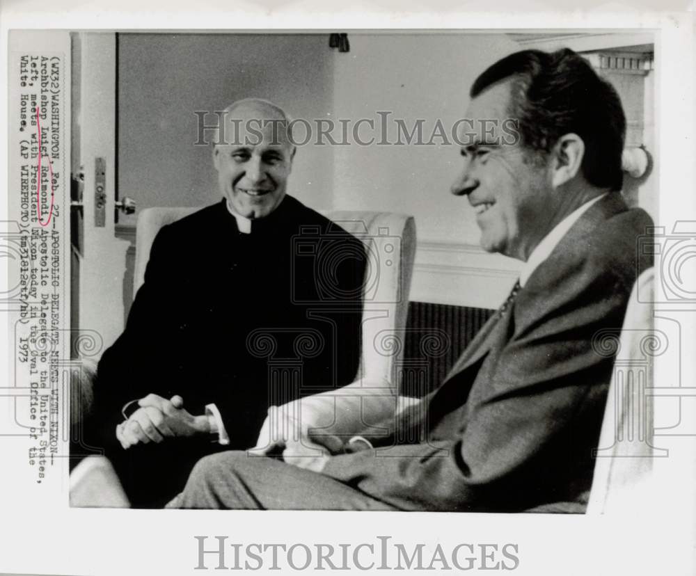 1973 Press Photo President Nixon with Archbishop Luigi Raimondi in Washington- Historic Images