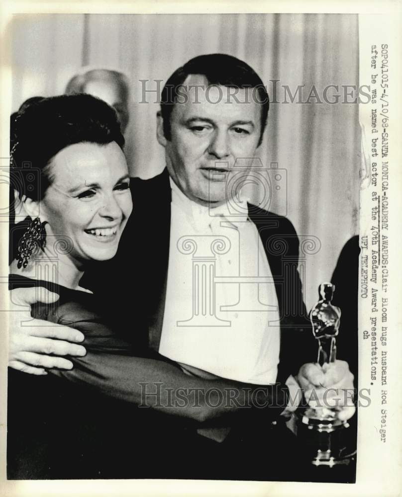 1968 Press Photo Clair Bloom &amp; husband Rod Steiger at the 40th Academy Awards.- Historic Images