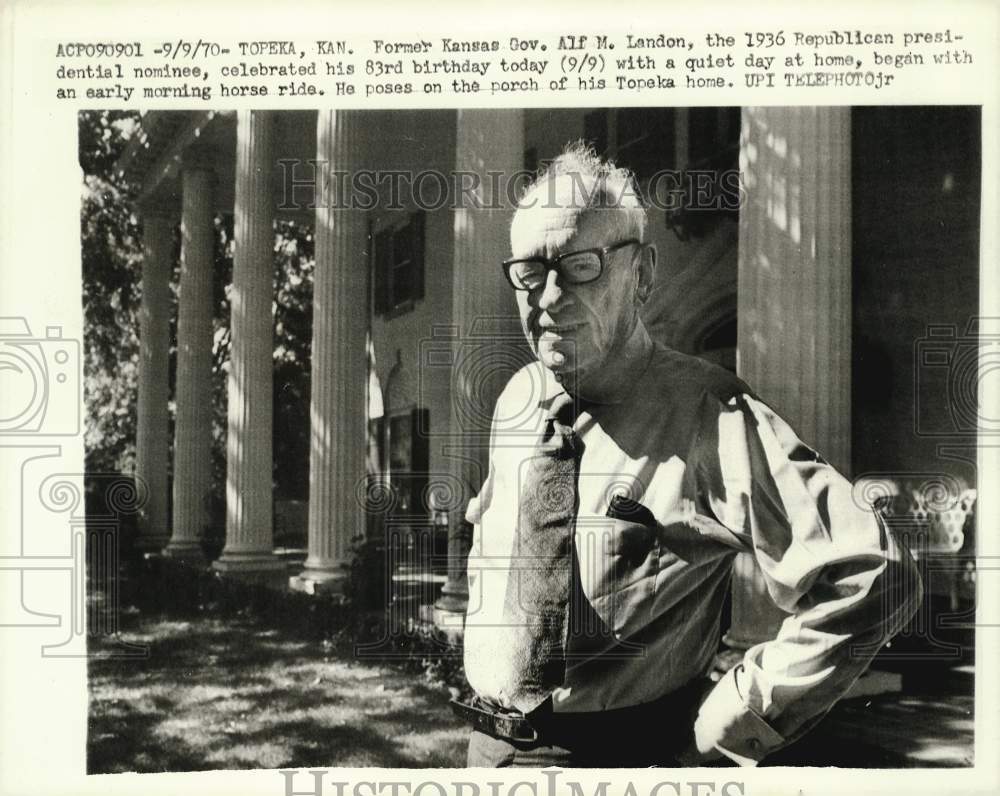 1970 Press Photo Alf M. Landon celebrates his 83rd birthday in Topeka, Kansas- Historic Images