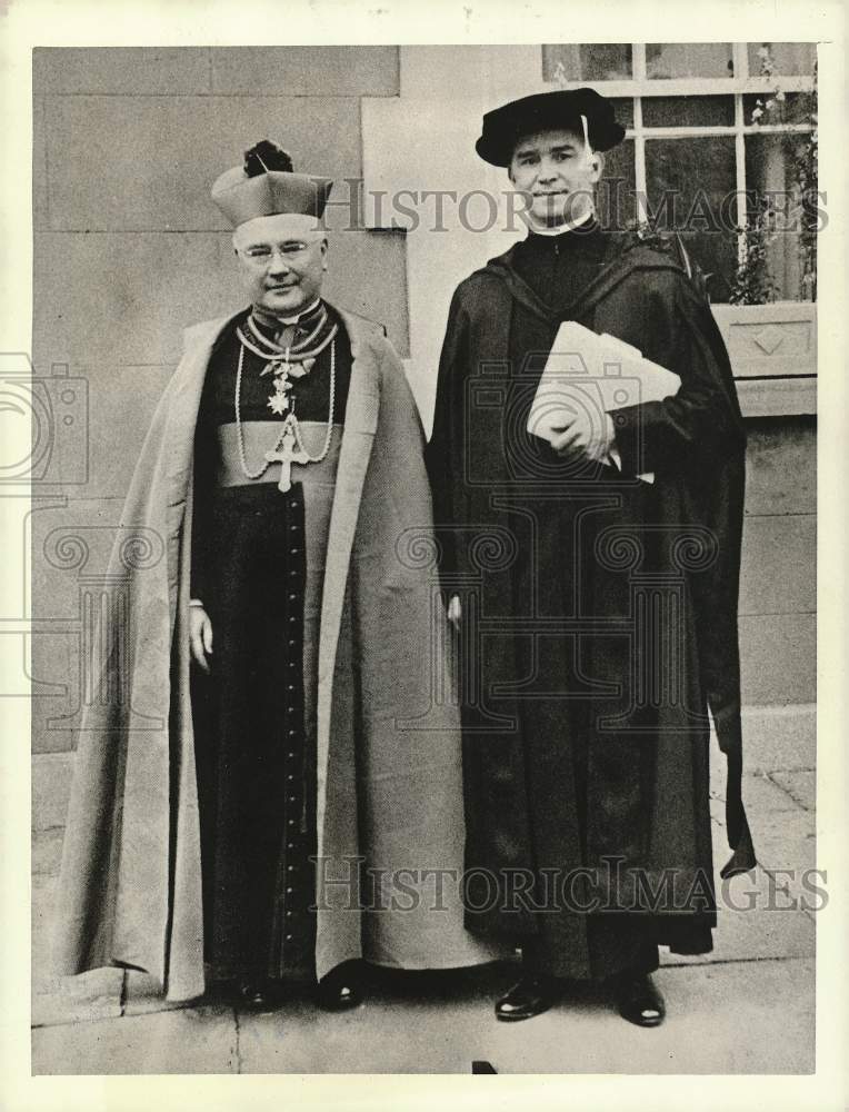 1939 Press Photo Archbishop Francis J. Spellman &amp; Rev. Aloysius Hogan in Boston.- Historic Images