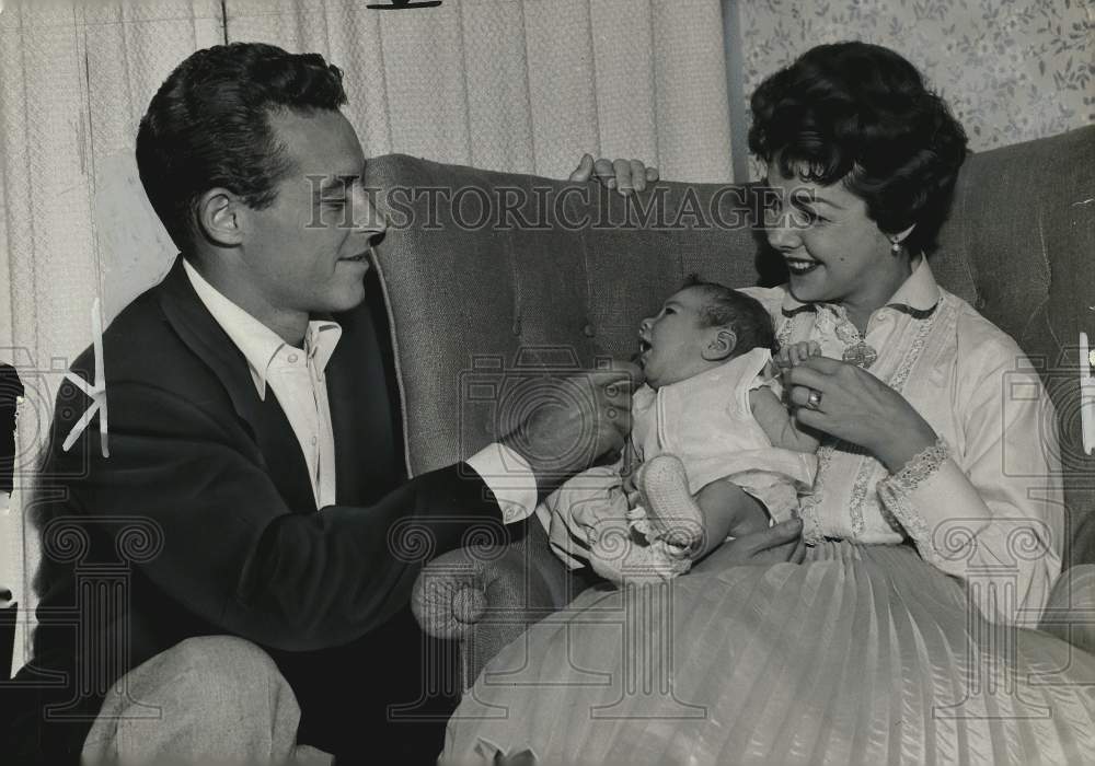 1955 Press Photo Actor Guy Madison, wife Sheila and new baby. - kfx28479- Historic Images