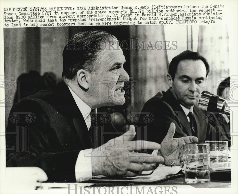 1968 Press Photo Space Agency Heads James Webb And Harold Finger At The Senate- Historic Images