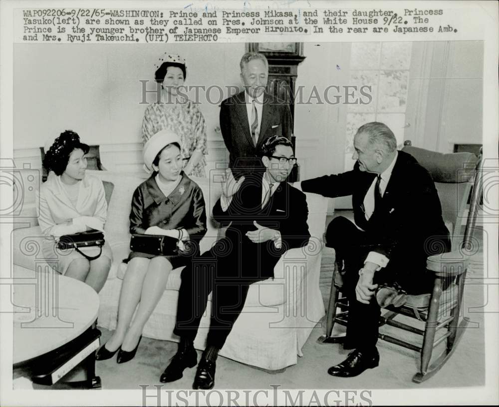 1965 Press Photo Japan&#39;s Prince/Princess Mikasa, Daughter See President Johnson- Historic Images