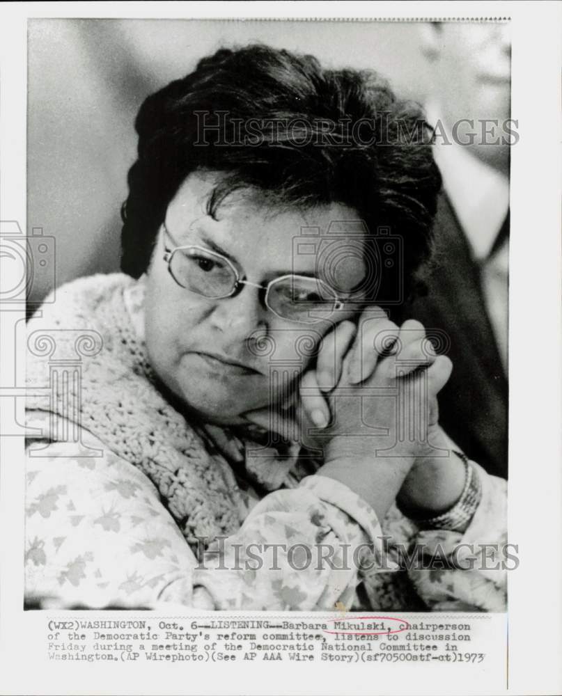 1973 Press Photo Democratic Party chair Barbara Mikulski at Washington meeting- Historic Images