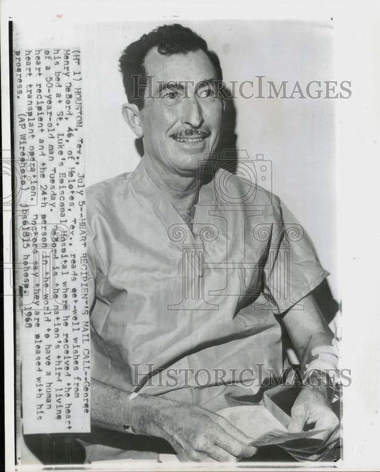 1968 Press Photo George DeBord recovering at St. Luke's after heart transplant- Historic Images