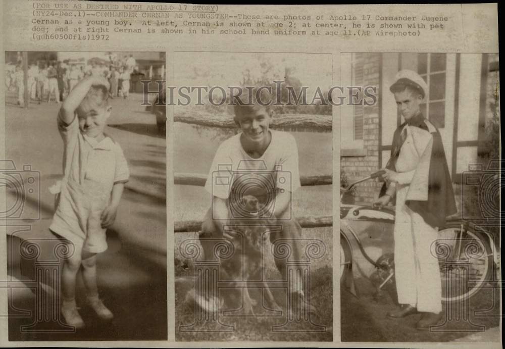 1972 Press Photo Apollo 17 Astronaut Eugene Cernan as a Boy and in School Band- Historic Images