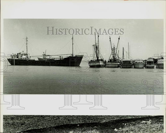 1981 Press Photo Freighter across from Rusty Pelican at marina in Florida- Historic Images