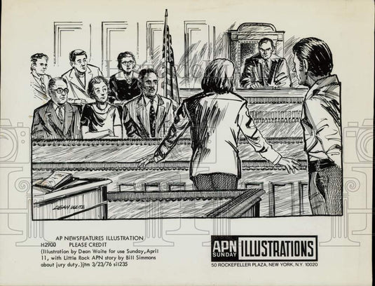 1976 Press Photo Court scene illustrated by Dean Waite - lra17184- Historic Images