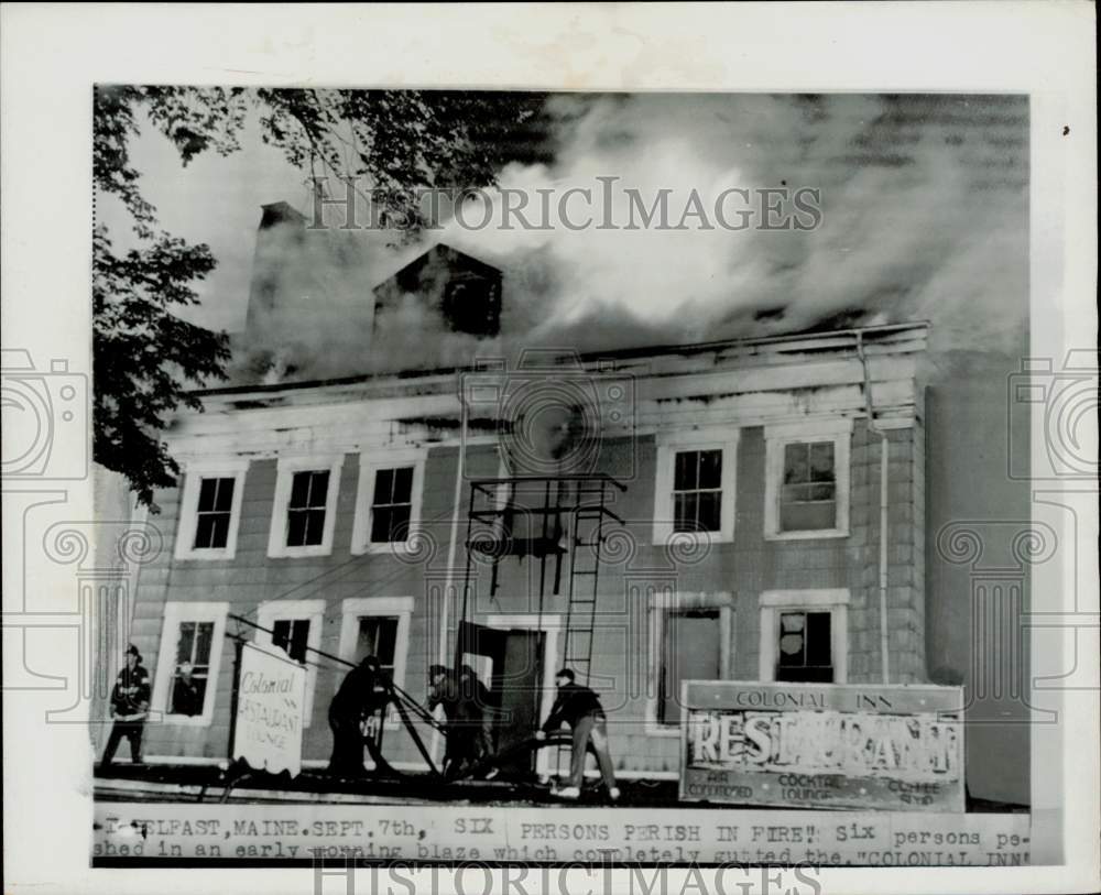 1958 Press Photo Fire at Colonial Inn in Belfast, Maine - lra18709- Historic Images