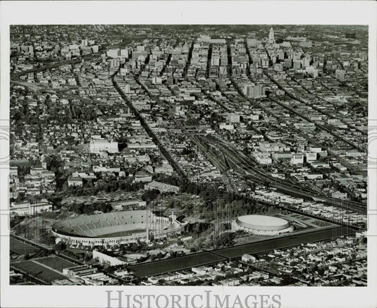 Press Photo Los Angeles Memorial Sports Arena & Coliseum, Aerial View- Historic Images