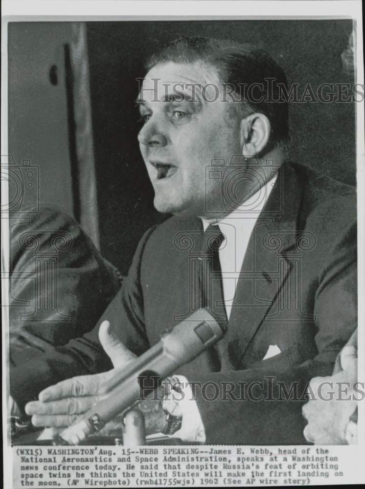 1962 Press Photo James E. Webb speaks at a Washington news conference- Historic Images