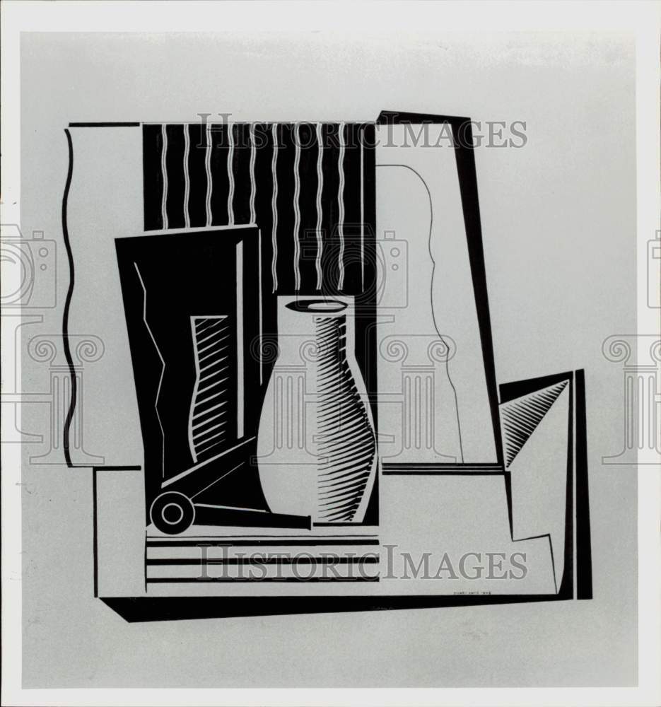 1987 Press Photo &quot;Pipe and Mirror&quot; by Stuart Davis at Annual Art On Paper Show- Historic Images