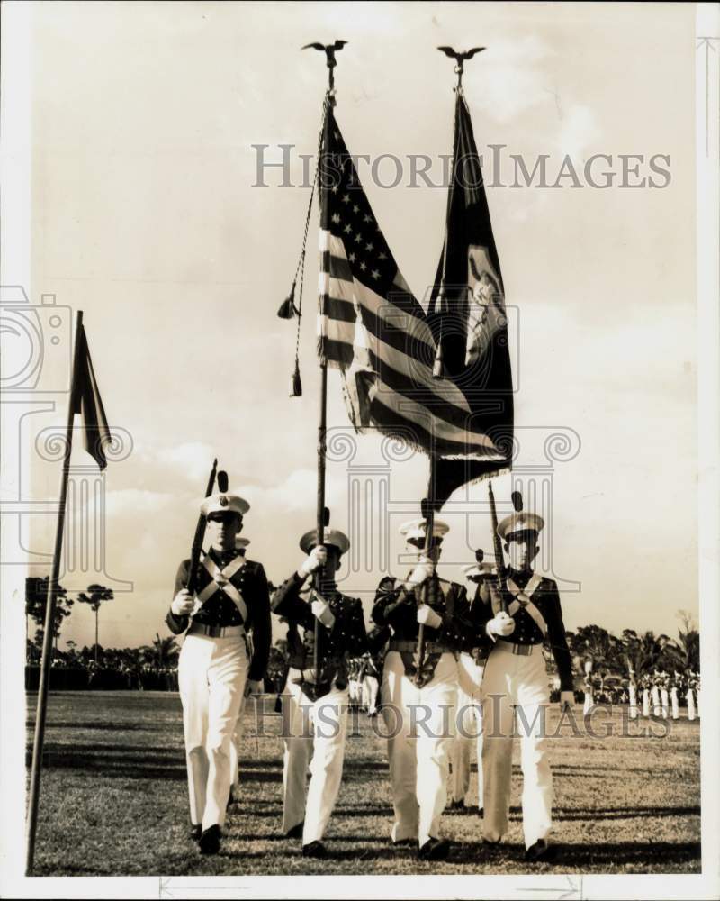 Press Photo Riverside Military Academy color guard during ceremonies - lra33418- Historic Images