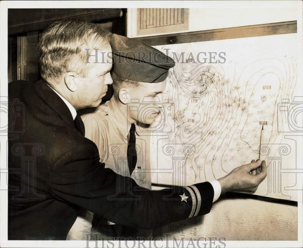 Press Photo Men inspecting a map during Riverside Academy Aviation Course- Historic Images