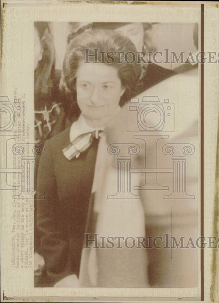 1973 Press Photo Mrs. Lyndon Johnson listens to eulogy at LBJ Library in Austin- Historic Images