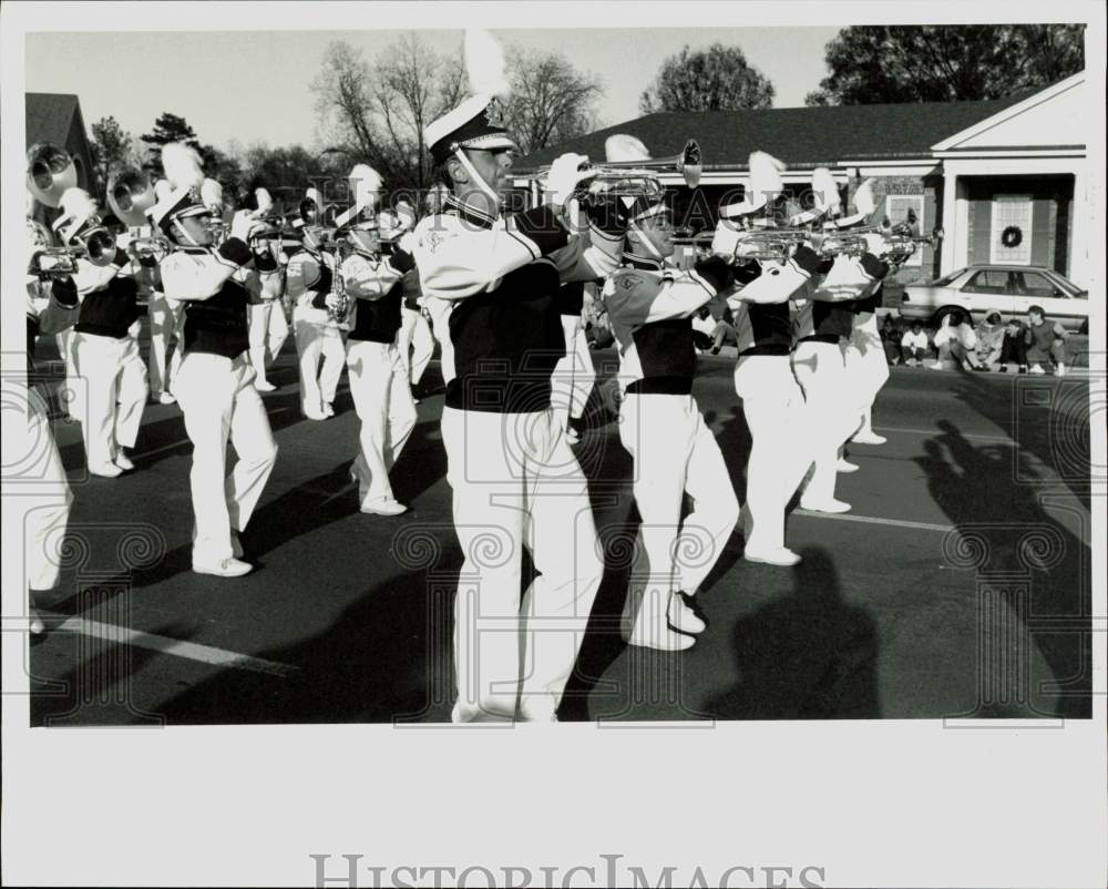 1993 Press Photo Cabarrus High School Band members perform at Christmas Parade- Historic Images