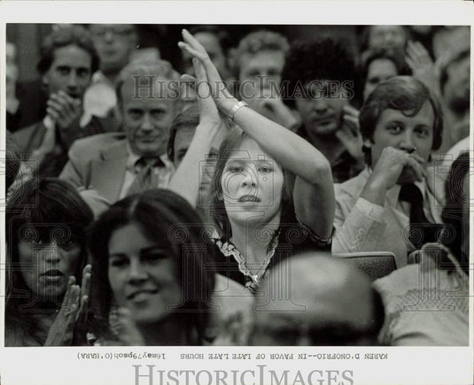 1979 Press Photo Karen D'Onofrio Gesturing at Meeting - lra45408- Historic Images