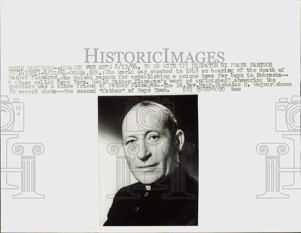 1964 Press Photo Nicholas H. Wegner, second father of the Boys Town in Nebraska- Historic Images