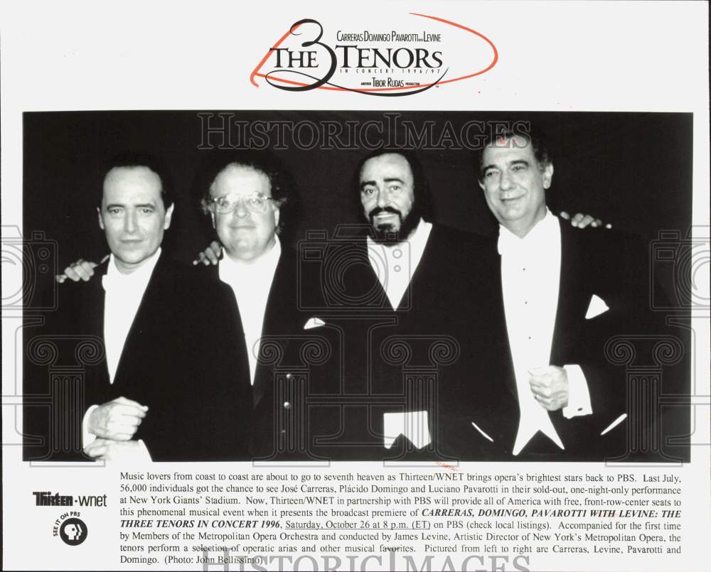 1996 Press Photo Three Tenors and conductor James Levine featured on TV show- Historic Images