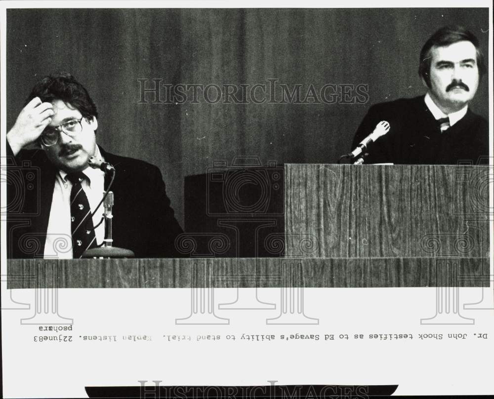 1983 Press Photo Dr. John Shook testifies in Ed Savage hearing - lra64793- Historic Images