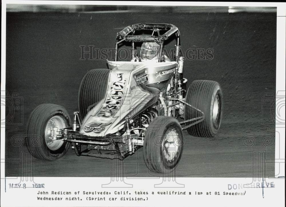 1985 Press Photo John Redican takes a qualifying lap at 81 Speedway - lra64839- Historic Images